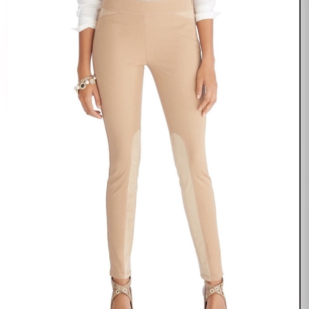WHBM Skinny Leg Faux Suede Riding Pants Beige Tan